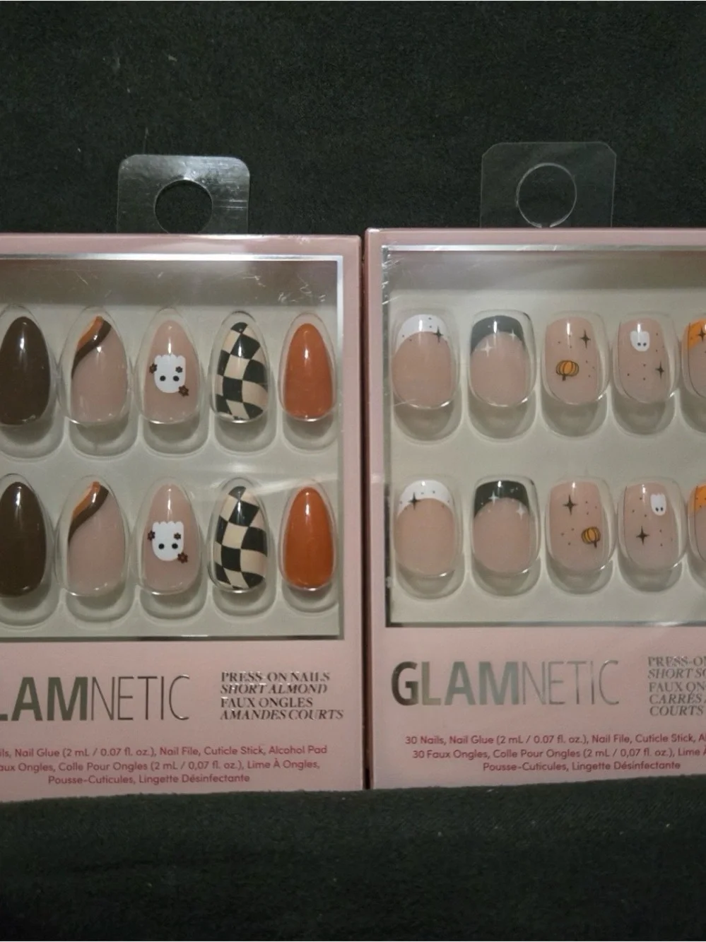 Press-On Nails Set - Pink, Brown & Orange Designs